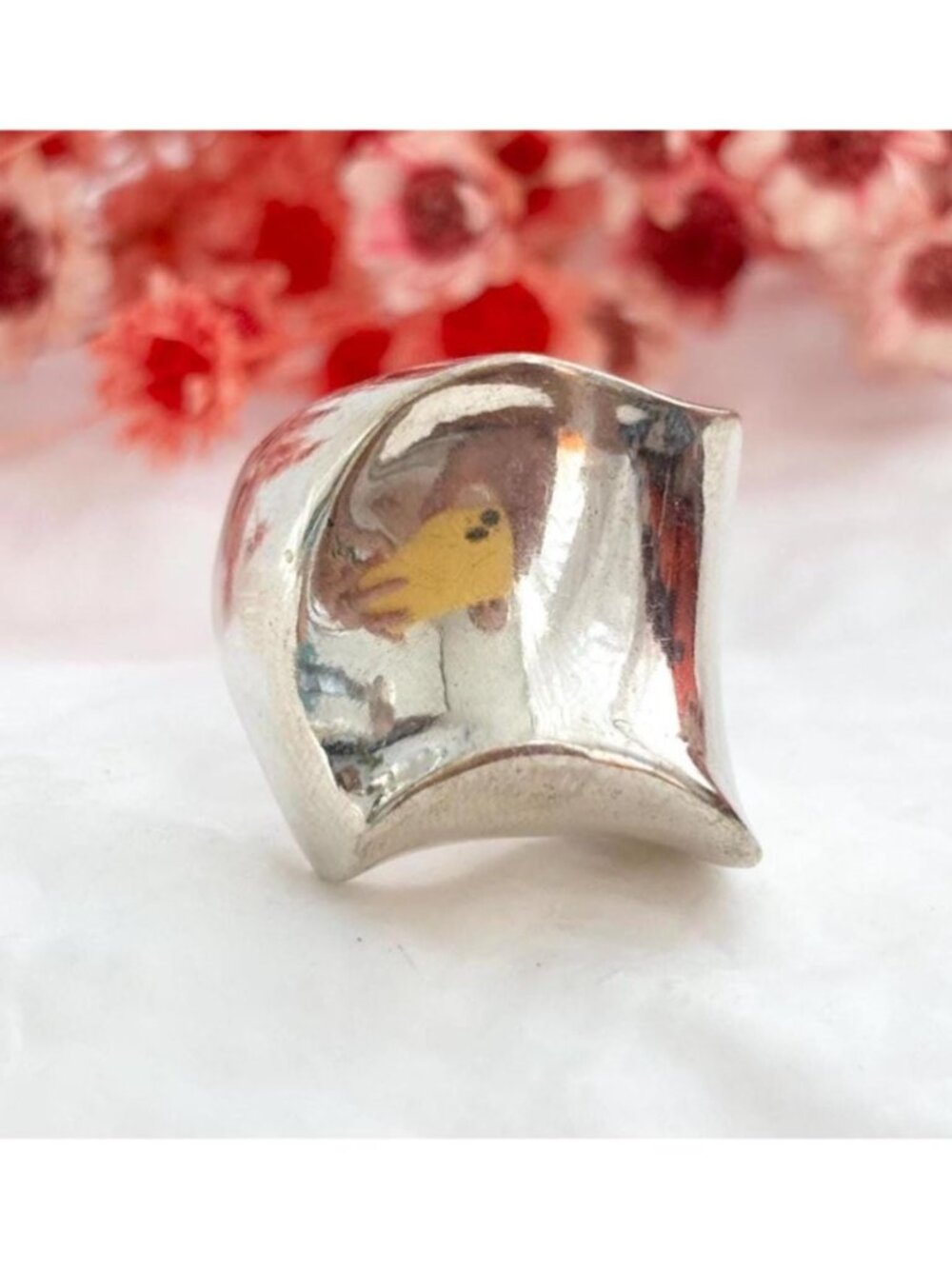 Chunky Modernist Polished Mirrored Silver Toned Vintage Ring - sz 7.25